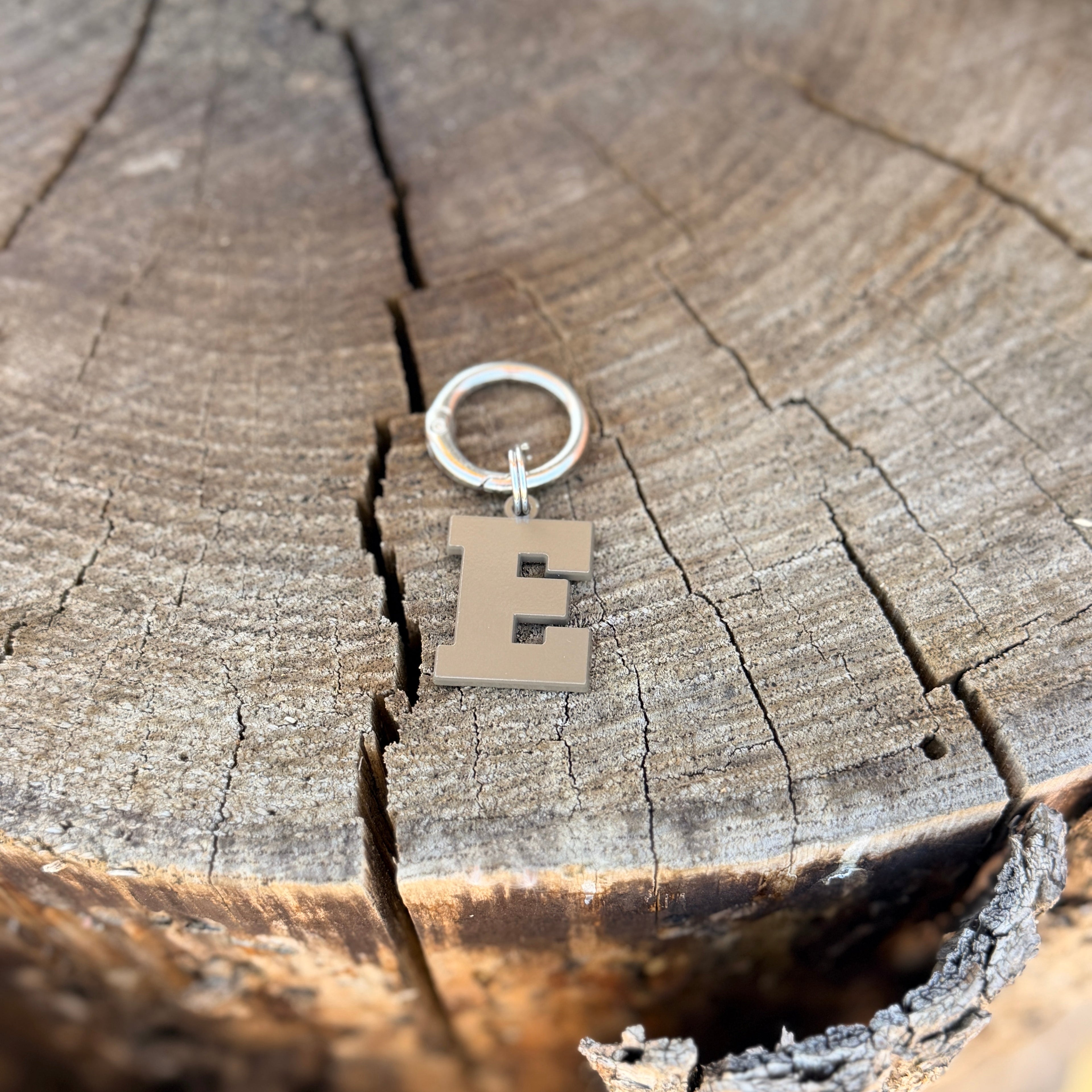 Coloured Dog Tag Letter E Brown